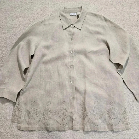 Liz Claiborne Woman 100% Linen Button-up Tunic Blouse Size 2X Lagenlook - Picture 1 of 16